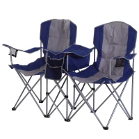 Outsunny 2-Person Folding Oxford Metal Portable Camping Chair with Center Ice Bag & Included Magazine Sleeve - Blue(m-1)