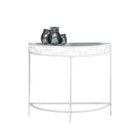 Monarch 36" Contemporary Tempered Glass Top Half-Round Metal Framed Accent Console Table - White Finish(m-1)