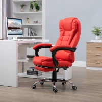 HOMCOM High Back Ergonomic Executive Office Chair, PU Leather Computer Chair with Retractable Footrest, Lumbar Support, Padded Headrest and Armrest, Red(m-10)