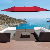Outsunny Patio Umbrella 15' Steel Rectangular Outdoor Double Sided Market with base, UV Sun Protection & Easy Crank for Deck Pool Patio, Wine Red(m-2)