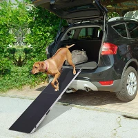 PawHut 84 Inch Bi-fold Pet Ramp Dog Ladder Portable Lightweight Aluminum Alloy, Black(m-1)