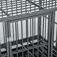 PawHut Heavy Duty Dog Cage Wheeled Pet Crate Exercise Kennel Double Door w/ Metal Tray Grey(m-10)