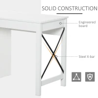HOMCOM Home Office Computer Desk with Lower Storage Cabinet and X Bar Metal Frame, White(m-5)