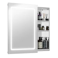 HOMCOM 30" LED Illuminated Wall Mirror Medicine Cabinet Bathroom Sliding Door Vertical Stainess Steel(m-1)