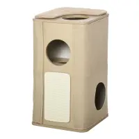 PawHut Wooden Cat Condo 3 Story Barrel Tower w/ Perch Removable Cover Cushions Sisal Scratching Carpet, Brown(m-1)