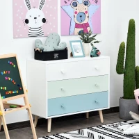 HOMCOM Kids Cabinet Bedroom Storage Unit 3 Drawer Toy Stand Sea Blue(m-1)