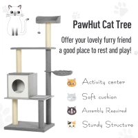 PawHut Multi-Level Cat Tree Condo with Sisal-Covered Scratching Posts, Sleeping House, and Fun Laying Basket for Kittens(m-4)