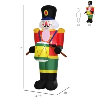 HOMCOM 8 ft. Christmas Inflatable Solider Playing Drums, Outdoor Blow-Up Holiday Yard Decoration with LED Lights Display(m-3)
