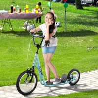 Aosom Teens Youth Scooter Ride On Toy with Adjustable Handlebar, Dual Brakes, and Inflatable Wheels For Kids 5+, Blue(m-2)