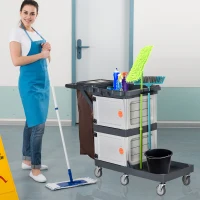 HOMCOM Commercial Janitorial Cleaning Cart Housekeeping Trolly for Hotel  Restaurant(m-1)