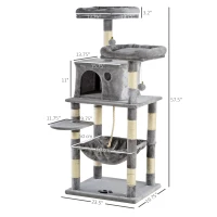 PawHut Plush Cat Tree Activity Center w/ Sisal Scratching Posts Hammock Perch Condo(m-3)