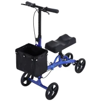 HOMCOM Foldable Dual Pad Steerable Leg Knee Walker Scooter with Basket Attachment - Blue(m-1)