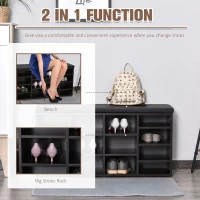 HomCom Upholstered Shoe Entryway Bench Rack with Comfortable PU Cushion Bench & Flexible Shelving Options, Brown(m-4)
