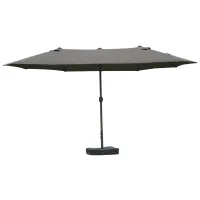 Outsunny Patio Umbrella 15' Steel Rectangular Outdoor Double Sided Market with base, UV Sun Protection & Easy Crank for Deck Pool Patio Dark Gray(m-1)