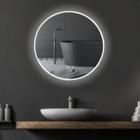 kleankin 24"x24" Round LED Bathroom Mirror with Defogging Function, Touch Switch, and 3 Color White Temperatures(m-5)