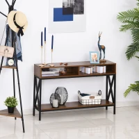 HOMCOM Industrial Style Entryway Console Table Desk with Shelf for Living Room, or Bedroom, Walnut Wood Grain and Black(m-2)