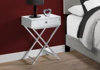 Monarch 24" Contemporary Accent Side End Table with Large Storage Drawer and Metal X-Design Legs - White / Chrome Metal Legs(m-3)