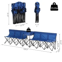 Outsunny 6-Person Folding Camping Bench Chair Sport Seat Folding Cooler Bag w/ Carrying Case(m-3)