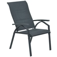 Outsunny 5pcs Outdoor Sling Bistro Set Garden Sun Lounger Chaise Lounge Reclining Chair w/Side Table & Ottoman  Balcony Furniture Grey(m-5)