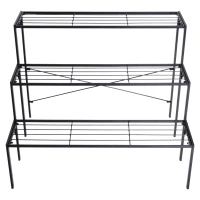 Outsunny Outdoor Plant Stand, 3 Tier Flower Stand, Metal Plant Shelf for Indoor Home & Outdoor Patio Balcony Yard Use(m-8)