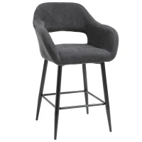 HOMCOM Counter Height Bar Stool Linen Fabric Upholstered Barstool Kitchen Breaskfast Chair with Footrest & Metal Legs, Dark Grey(m-1)
