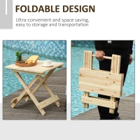 Outsunny Folding Side Table Portable Outdoor Square Table Quik-Fold All Wood Structure for Beach Camping Picnics Natural Wood Color(m-5)