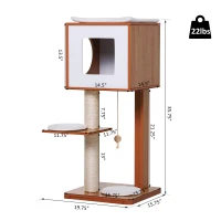 PawHut Cat Furniture Kitten House with Scratching Post Condo Activity Center and Cushion(m-3)