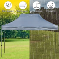Outsunny 10' x 15' Pop Up Canopy Gazebo with 3-Level Adjustable Height, Wheeled Roller Bag, UV Fighting Roof, Grey(m-4)