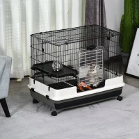 PawHut Spacious Rolling Small Animal Cage, Rabbit Pet Play House with Platform Ramp, Ideal for Indoor Play & Comfort(m-1)