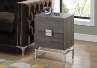 Monarch 24" Retro Inspired 2 Drawer End Table Night Stand with Metal Base - Dark Taupe Wood Grain-Look / Chrome Metal Base(m-2)