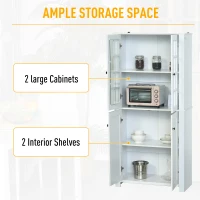 HOMCOM 71" Freestanding Kitchen Pantry Cabinet with Glass Door and Shelves, Tall Cupboard for Dining Room, Living Room, White(m-4)