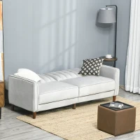 HOMCOM Convertible Sofa Sleeper Futon with Split Back Design Recline, Thick Padded Velvet-Touch Cushion Seating and Wood Legs, Light Grey(m-9)