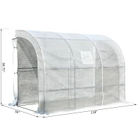 Outsunny 10' x 5' x 7' Lean to Greenhouse, Walk-In Wall Green House Plant Nursery with 2 Roll-up Doors and Window, PE Cover and 3 Wire Shelves, White(m-3)
