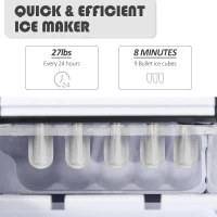 HOMCOM Portable Countertop Ice Maker Machine, 9 Cubes in 8 Minutes, Ice Machine for Freezer 27lbs/24H, Automatic Cleaning with Scoop and Basket for Kitchen Home Office Bar(m-4)