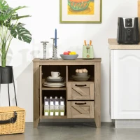 HOMCOM Sideboard, Farmhouse Buffet Cabinet with Storage Open Shelf, 2 Drawers and Open Countertop, Oak Finish(m-10)