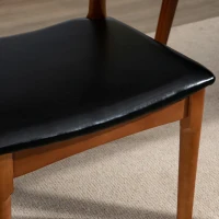 HOMCOM 2 Piece Mid-Century Dining Room Chair Set, Black Upholstered Faux Leather Seat - Walnut(m-7)