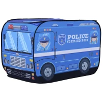 Qaba Kids Police Car Play Tent w/ top opening Pop-up Foldable Blue(m-2)