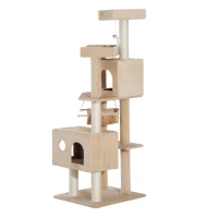 Pawhut 65.2 Inch Cat Tree Scratching Post Pet Furniture with Condo, Hammock, Toy - Beige(m-10)