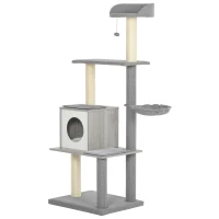 PawHut Multi-Level Cat Tree Condo with Sisal-Covered Scratching Posts, Sleeping House, and Fun Laying Basket for Kittens(m-1)