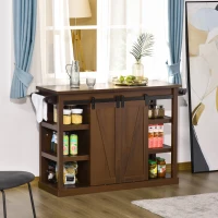 HOMCOM 53" Rolling Kitchen Island with Storage Shelves, Utility Kitchen Trolley Rolling Cart on Wheels with Sliding Barn Doors, Wine Rack and Towel Holders, Walnut(m-2)