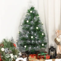 HOMCOM 3ft Tall Pre-Lit Douglas Fir Artificial Christmas Tree with Fiber Optic Ball LED Lights and 90 Tips, Green(m-10)