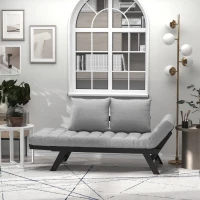 HOMCOM Single Person 3 Position Convertible Chaise Lounger Sofa Bed with 2 Large Pillows and Oak Frame, Light Gray(m-8)