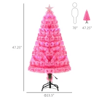 HOMCOM 4ft Fir Artificial Christmas Tree with Realistic Branches, 130 Multi-Color Fiber Optic LED Lights and 130 Tips, Pink(m-3)