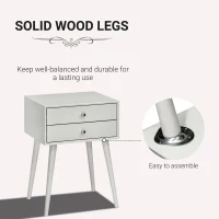 HOMCOM Side Table, Modern End Table with 2 Pull Out Drawers, Bedside Table with Display Tabletop and Solid Acacia Legs, Gray(m-6)
