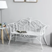 Outsunny Two-Seat Iron Garden Bench Outdoor Metal Patio Loveseat Garden Seat Chair, White(m-7)