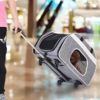PawHut Foldable Pet Travel Carrier with Wheels, Oxford Fabric Aluminum, Small to Medium Cats and Dogs, Grey and White(m-2)