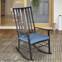Outsunny Porch Rocking Chair Outdoor Patio Rocker Armchair with Cup Holder Cushion Steel(m-1)