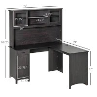 HOMCOM L-Shaped Desk with Hutch, Computer Desk with Drawers, Home Office Corner Desk Study Workstation Table with Storage Cabinets Shelves, Dark Gray(m-3)