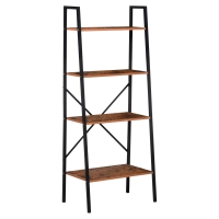 HOMCOM Wooden Metal 4 Tier Vintage Rustic Industrial Ladder Style Bookcase Shelf, Black/Vintage wood