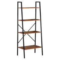 HOMCOM Wooden Metal 4 Tier Vintage Rustic Industrial Ladder Style Bookcase Shelf, Black/Vintage wood(m-1)